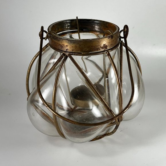 Vintage Handblown Round Wire Caged Glass Tea Light Candle Holder - Picture 4 of 16